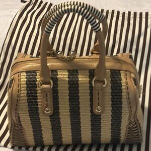 Henri Bendel Black and Tan Striped Satchel